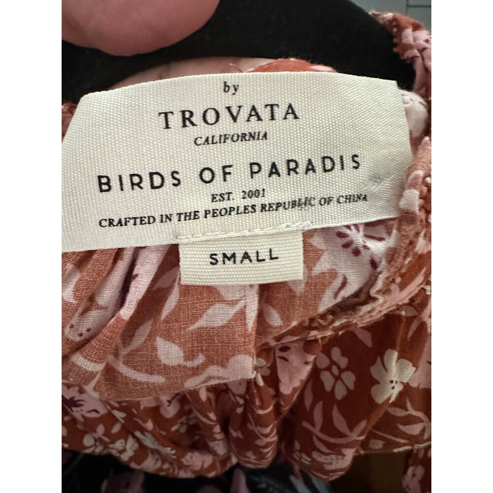 TROVATA Birds of Paradis Carla Highneck Floral Cotton Blouse - Sz Small - Picture 6 of 7